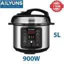 AILYONS LS-A1-5L Deluxe 5L Automatic Electric Pressure Cooker 900W Silver (1YR WRTY).webp