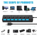 USB 2.0 Hub Multi USB Splitter Ports Hub Use Power Adapter4 Port Multiple Expander Hub with Switch 30CM Cable For Home