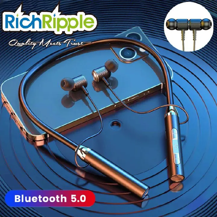 RichRipple G03 Wireless Bluetooth Sports Earphones Neckband Earphones Earbuds Hanging Neck Band Sports Two Ears in-ear Neck Hanging Long Standby with Magnetic Voice Assistant