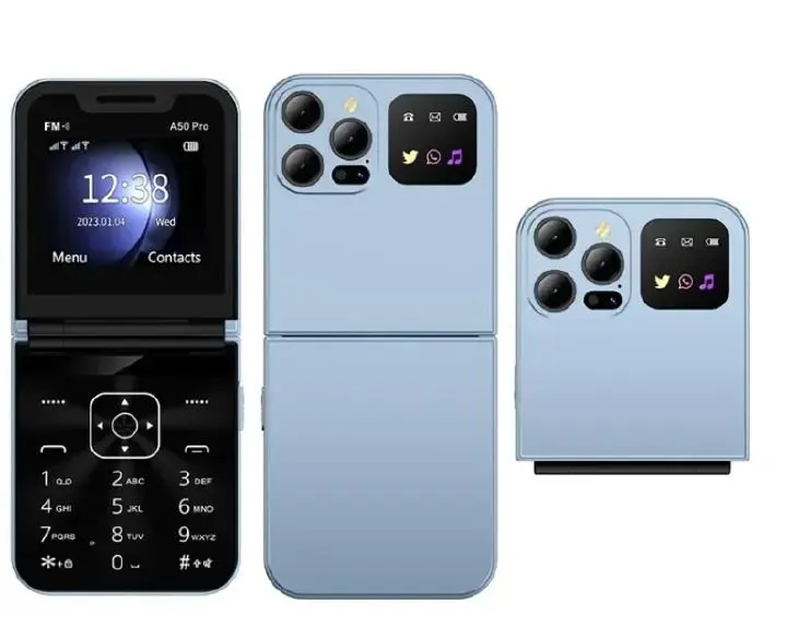 Oking A50 Pro Flip Phone, 2.6" (Dual SIM), Wireless FM -Type C charger feature smart touch button kabambe katululu phone 