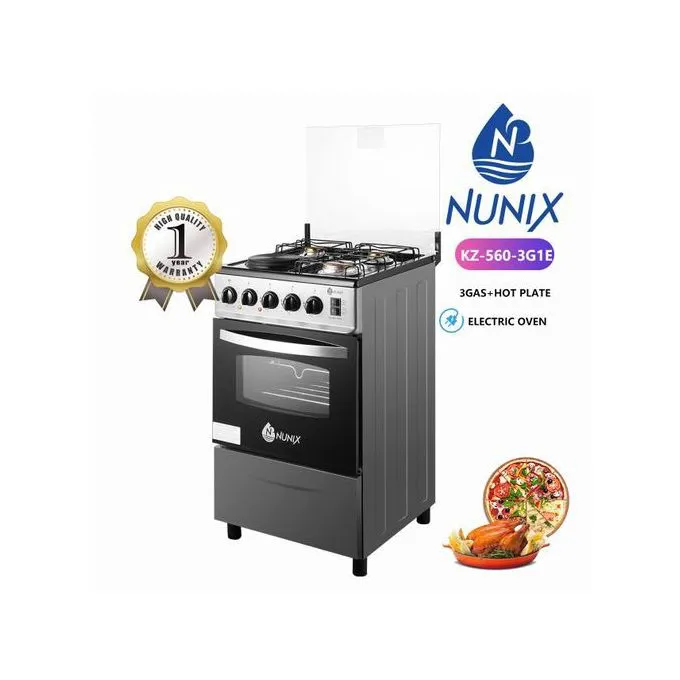NUNIX KZ-560-3G1E Free Standing 3 Gas Cooker+1 Hotplate With Electric Oven Cooker 